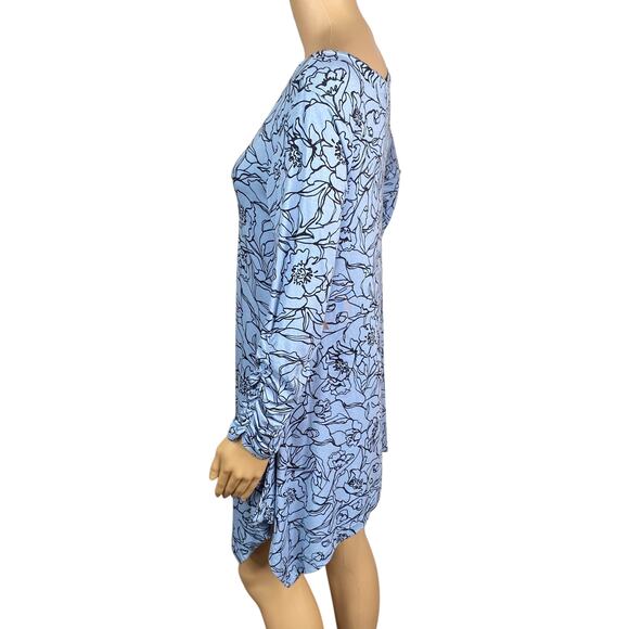 Philosophy NWT Light Blue Black Floral Asymmetric Tunic Knit Top SZ L - Picture 4 of 10